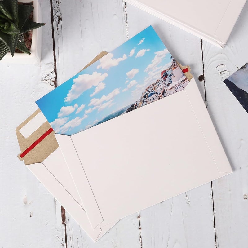 zmybcpack 100 Pack 6.5x4.5 inch Rigid Mailer Self Seal Photo Document Mailers, Stay Flat White Cardboard Shipping Envelopes White Photography Mailers for CD, Photos, Document - Image 5